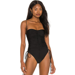 Shimmering High Cut Tie Side Ruched Bandeau Brazilian One Piece Swimsuit