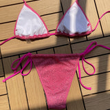 Shimmery Tie String Slide Triangle Strappy Brazilian Two Piece Bikini Swimsuit