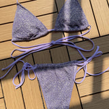 Shimmery Tie String Slide Triangle Strappy Brazilian Two Piece Bikini Swimsuit