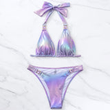 Sparkly Crystal High Cut Triangle Brazilian Two Piece Bikini Swimsuit