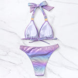Sparkly Crystal High Cut Triangle Brazilian Two Piece Bikini Swimsuit
