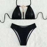 Sparkly Crystal Snake High Cut Halter Brazilian Two Piece Bikini Swimsuit
