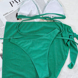 Sparkly Sarong High Cut Slide Triangle Brazilian Three Piece Bikini Swimsuit