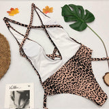 Strappy Leopard Print High Cut Deep V Low Back Brazilian One Piece Swimsuit