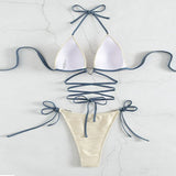 Strappy Textured Contrast Triangle Brazilian Two Piece Bikini Swimsuit