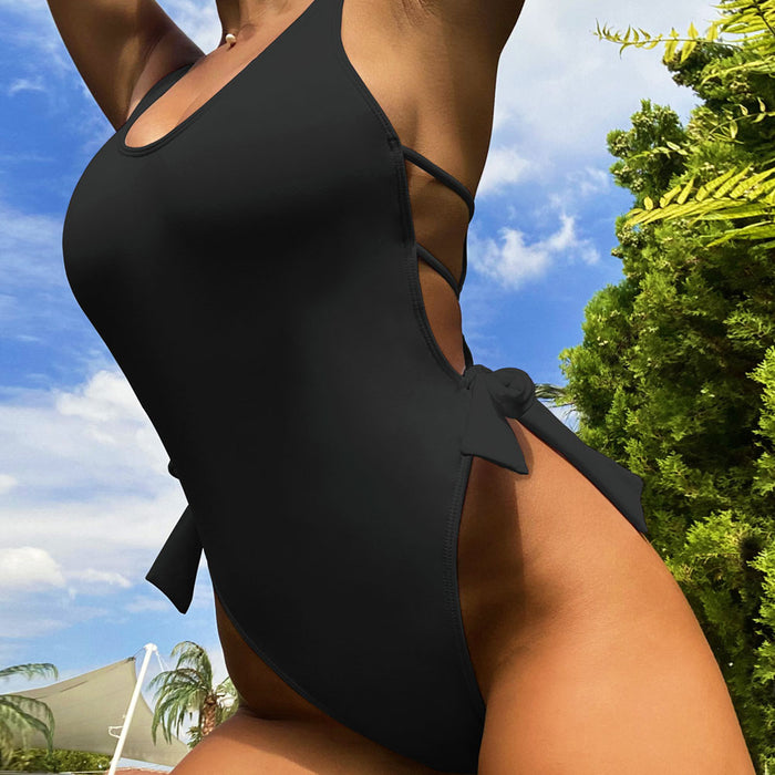 Striking Tie Side Cut Out Scoop Neck Brazilian One Piece Swimsuit