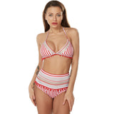 Striped High Waist Pompon Triangle Brazilian Two Piece Bikini Swimsuit