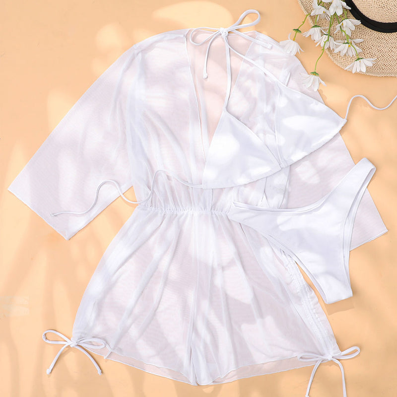 Stunning Drawstring High Cut Slide Triangle Brazilian Three Piece Bikini Swimsuit