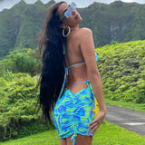Sunshine Tie Dye Slide Triangle String Brazilian Three Piece Bikini Swimsuit