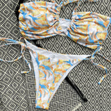 Swirl Print String Cut Out Halter Bandeau Brazilian Two Piece Bikini Swimsuit
