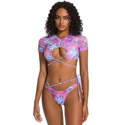 Tie Dye High Cut Thong Cutout Wrap Crop Brazilian Two Piece Bikini Swimsuit