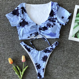 Tie Dye High Leg Drawstring Brazilian Two Piece Bikini Swimsuit