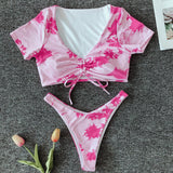 Tie Dye High Leg Drawstring Brazilian Two Piece Bikini Swimsuit