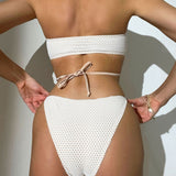 Trendy Crochet Fishnet Cut Out O Ring Halter Brazilian Two Piece Bikini Swimsuit