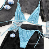 Trendy Polka Dot Knot String Slide Triangle Brazilian Two Piece Bikini Swimsuit
