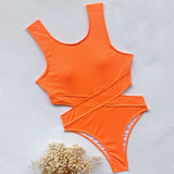 Trendy Ribbed Cutout Wrap Trim Scoop Neck Brazilian One Piece Swimsuit