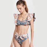 Tropical Print High Waist Ruffle Bralette Brazilian Two Piece Bikini Swimsuit