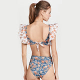 Tropical Print High Waist Ruffle Bralette Brazilian Two Piece Bikini Swimsuit