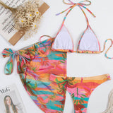 Tropical Printed High Cut Slide Triangle Brazilian Three Piece Bikini Swimsuit