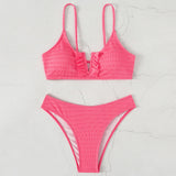 Unique Shirred High Cut Ruffle Notch Brazilian Two Piece Bikini Swimsuit
