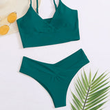 Vibrant V Neck Wrap Trim Bralette Brazilian Two Piece Bikini Swimsuit