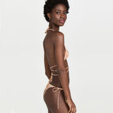 Vintage Zebra Tie String Slide Triangle Brazilian Three Piece Bikini Swimsuit