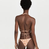 Vintage Zebra Tie String Slide Triangle Brazilian Three Piece Bikini Swimsuit