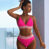 Wavy Crochet Trim High Waist Triangle Brazilian Two Piece Bikini Swimsuit
